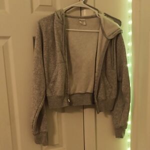 Gray Cropped Zip-Up Hoodie Xxs